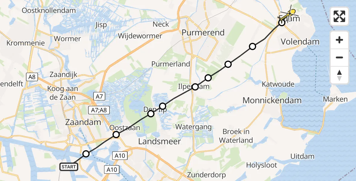 Routekaart van de vlucht: Lifeliner 1 naar Edam