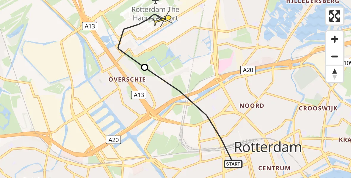 Routekaart van de vlucht: Lifeliner 2 naar Rotterdam The Hague Airport