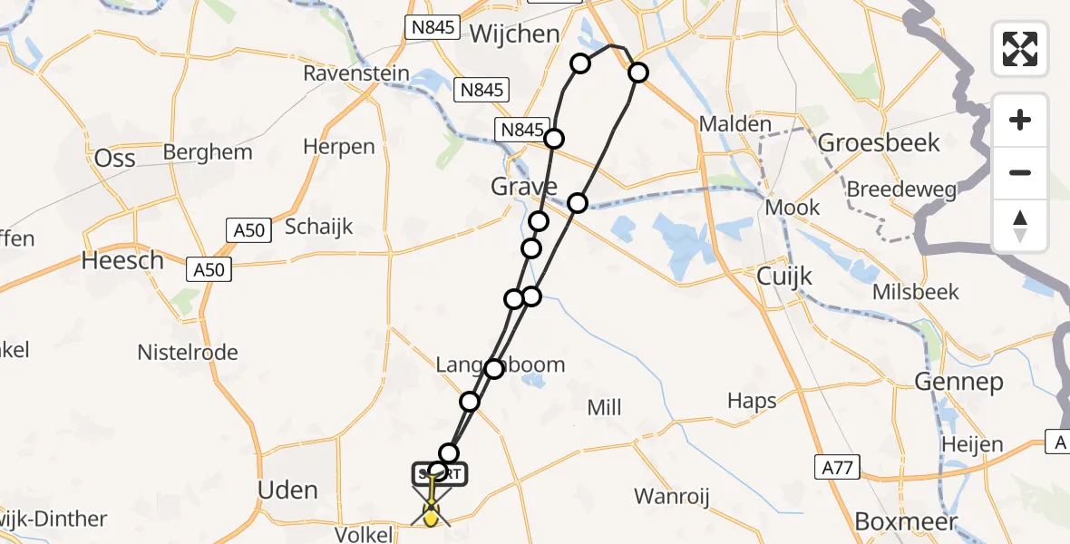 Routekaart van de vlucht: Lifeliner 3 naar Vliegbasis Volkel