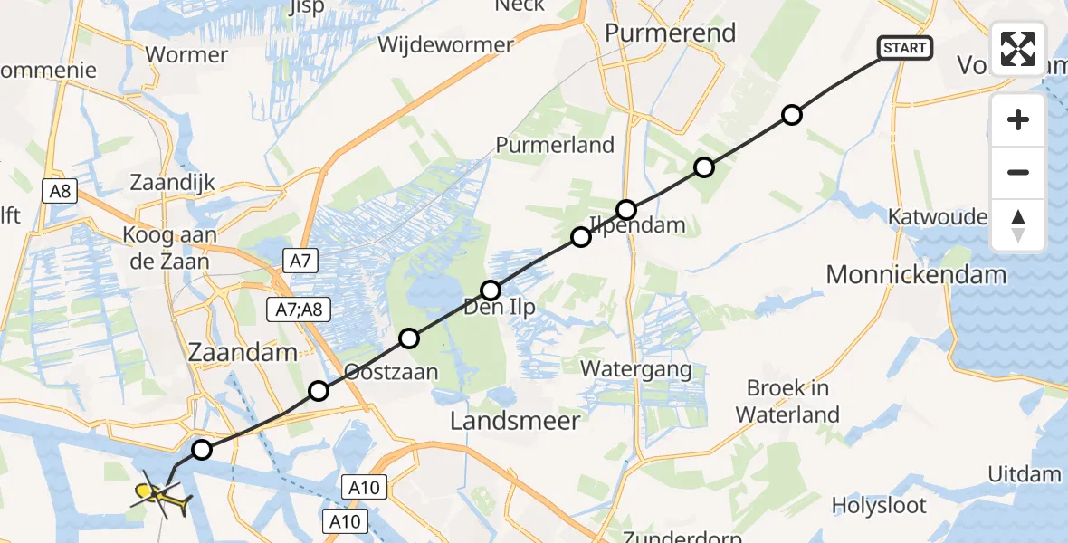 Routekaart van de vlucht: Lifeliner 1 naar Amsterdam Heliport