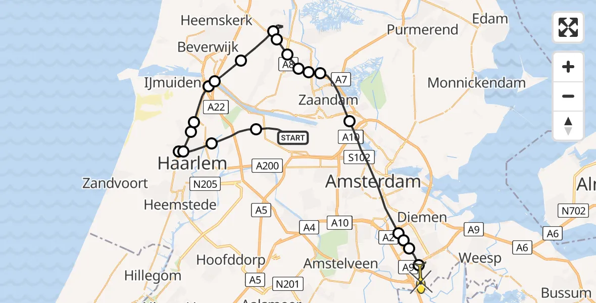 Routekaart van de vlucht: Lifeliner 1 naar Academisch Medisch Centrum (AMC)