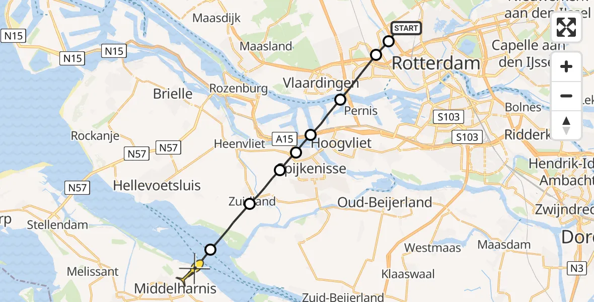 Routekaart van de vlucht: Lifeliner 2 naar Middelharnis