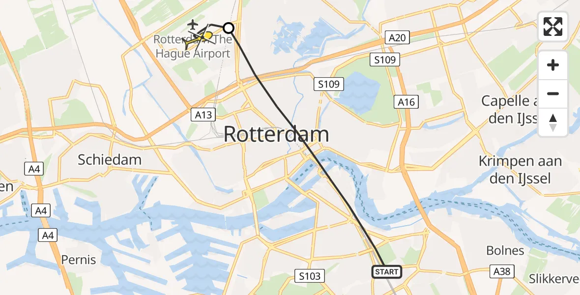 Routekaart van de vlucht: Lifeliner 2 naar Rotterdam The Hague Airport