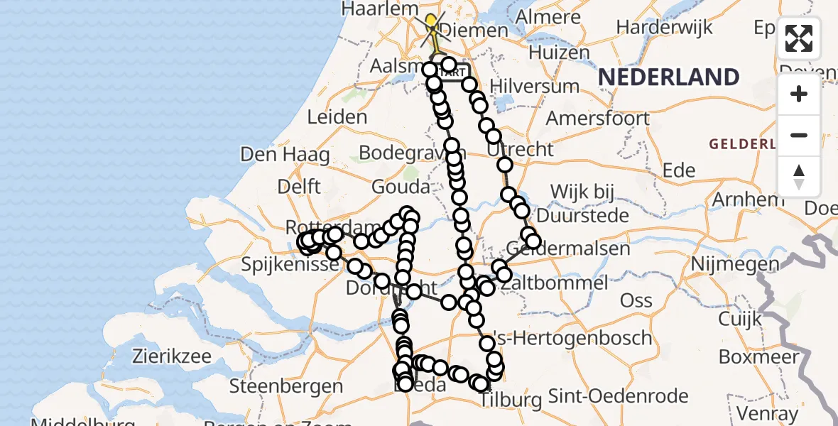 Routekaart van de vlucht: Politieheli naar Amsterdam