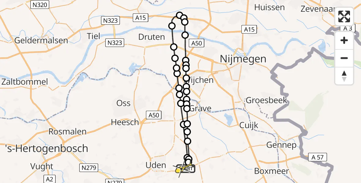 Routekaart van de vlucht: Lifeliner 3 naar Vliegbasis Volkel