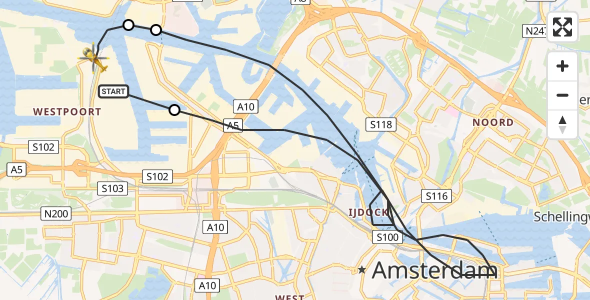 Vluchtroute Traumahelikopter Amsterdam Heliport - Amsterdam Heliport, 08 oktober 2023, 18:48