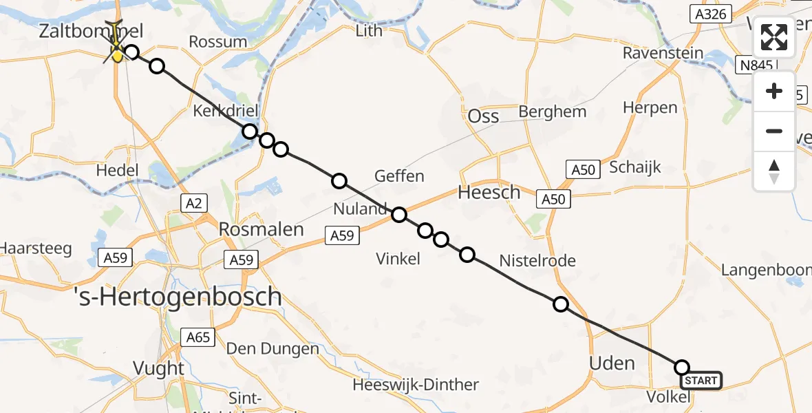 Routekaart van de vlucht: Lifeliner 3 naar Zaltbommel