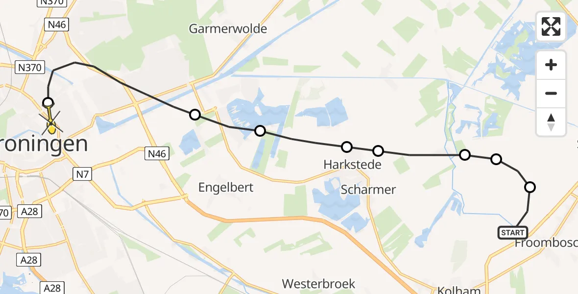 Routekaart van de vlucht: Lifeliner 4 naar Universitair Medisch Centrum Groningen