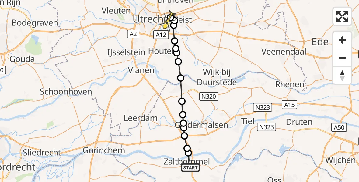 Routekaart van de vlucht: Lifeliner 3 naar Universitair Medisch Centrum Utrecht