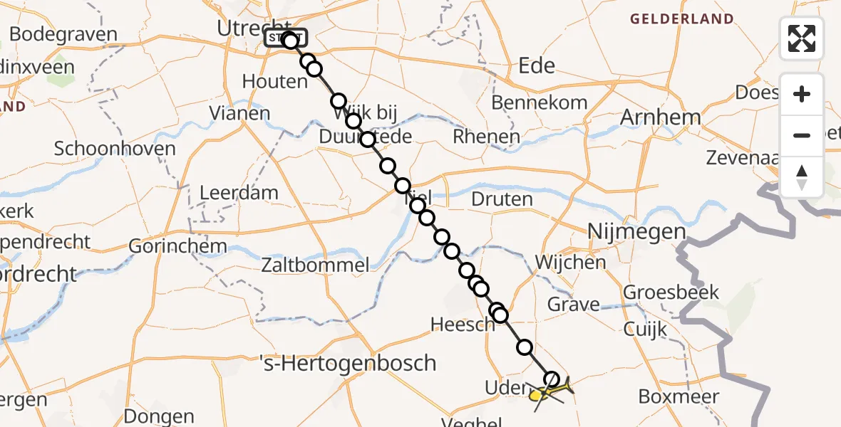 Routekaart van de vlucht: Lifeliner 3 naar Vliegbasis Volkel