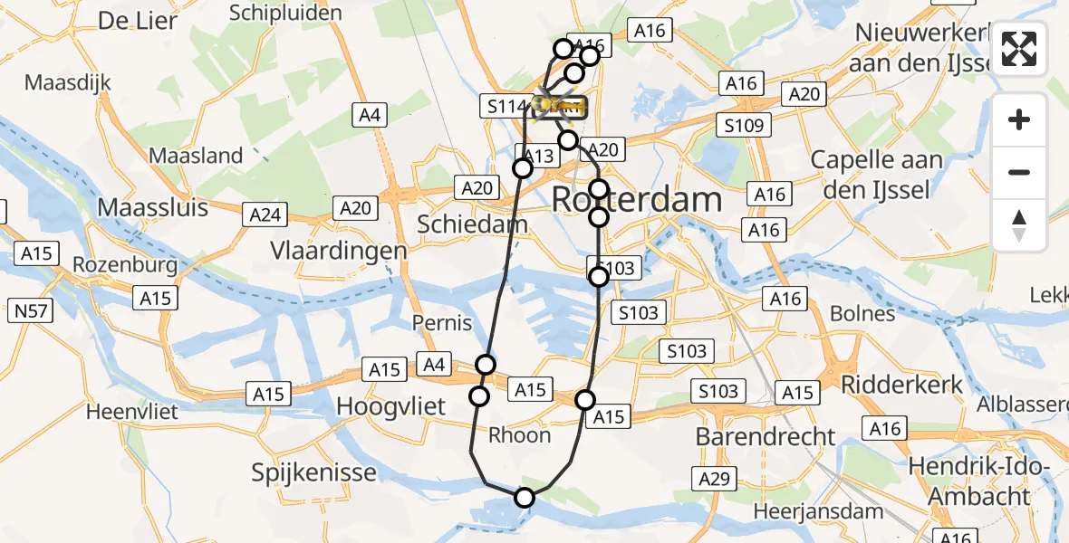 Vluchtroute Traumahelikopter Rotterdam The Hague Airport - Rotterdam The Hague Airport, 09 oktober 2023, 00:37