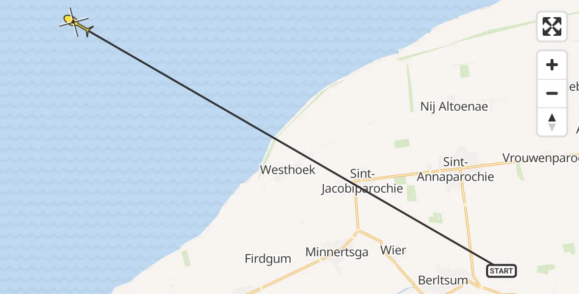 Routekaart van de vlucht: Ambulancehelikopter naar Oosterend