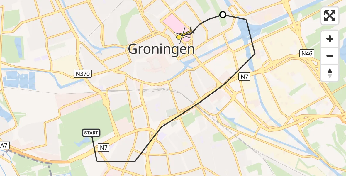 Routekaart van de vlucht: Lifeliner 4 naar Universitair Medisch Centrum Groningen