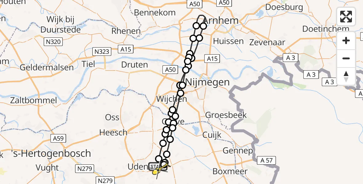 Routekaart van de vlucht: Lifeliner 3 naar Vliegbasis Volkel