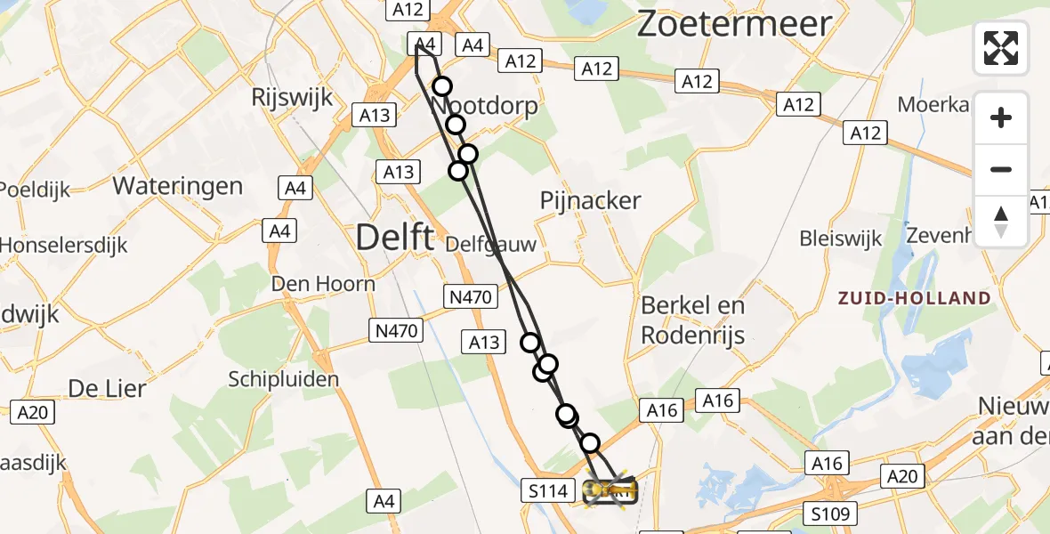 Vluchtroute Traumahelikopter Rotterdam The Hague Airport - Rotterdam The Hague Airport, 09 oktober 2023, 08:39