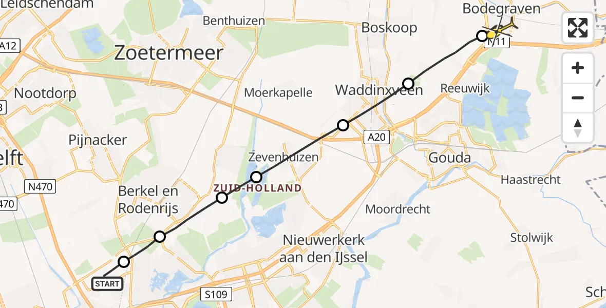 Routekaart van de vlucht: Lifeliner 2 naar Bodegraven