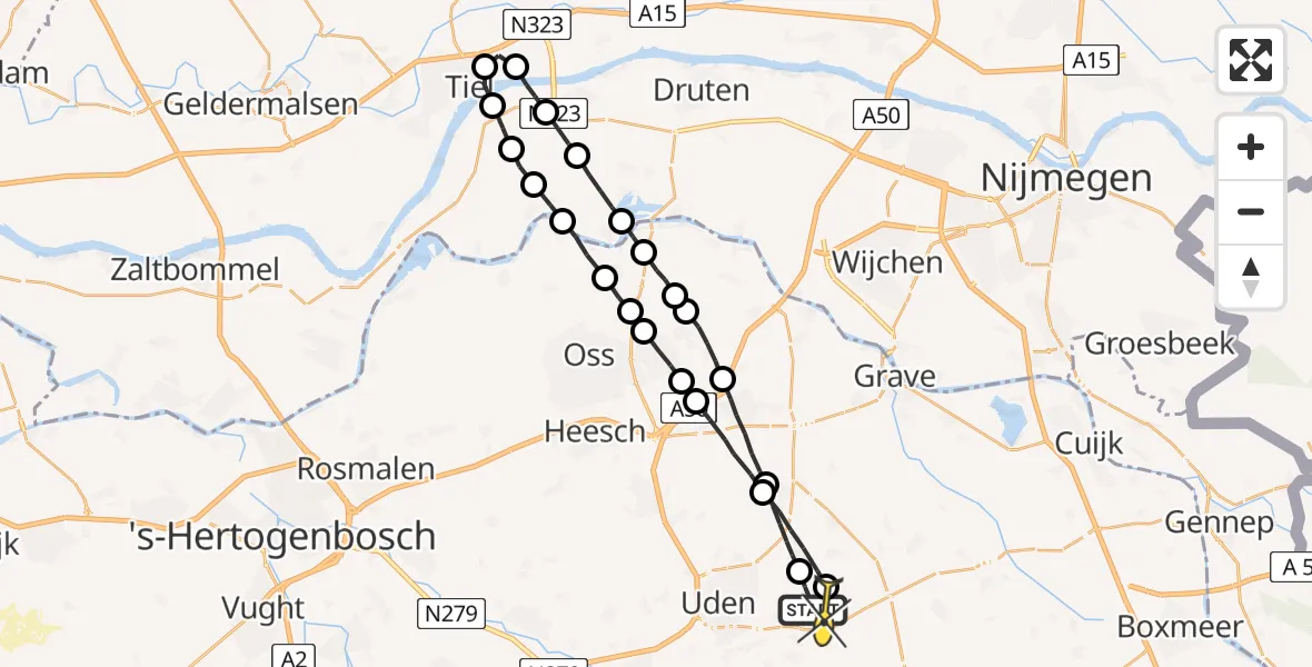 Routekaart van de vlucht: Lifeliner 3 naar Vliegbasis Volkel