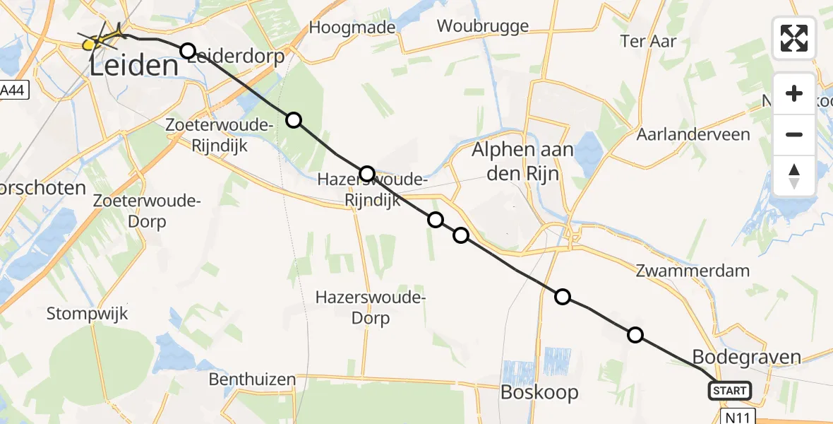 Routekaart van de vlucht: Lifeliner 2 naar Leiden