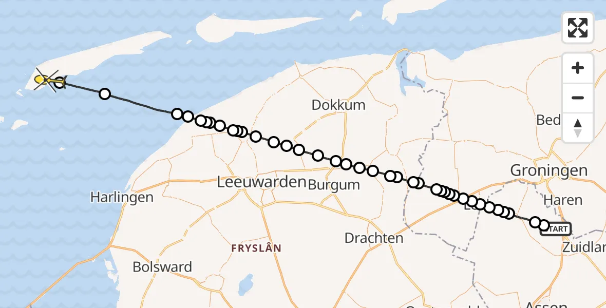 Routekaart van de vlucht: Lifeliner 4 naar West-Terschelling