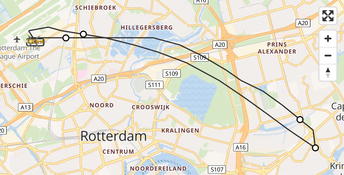 Vluchtroute Traumahelikopter Rotterdam The Hague Airport - Rotterdam The Hague Airport, 09 oktober 2023, 10:51