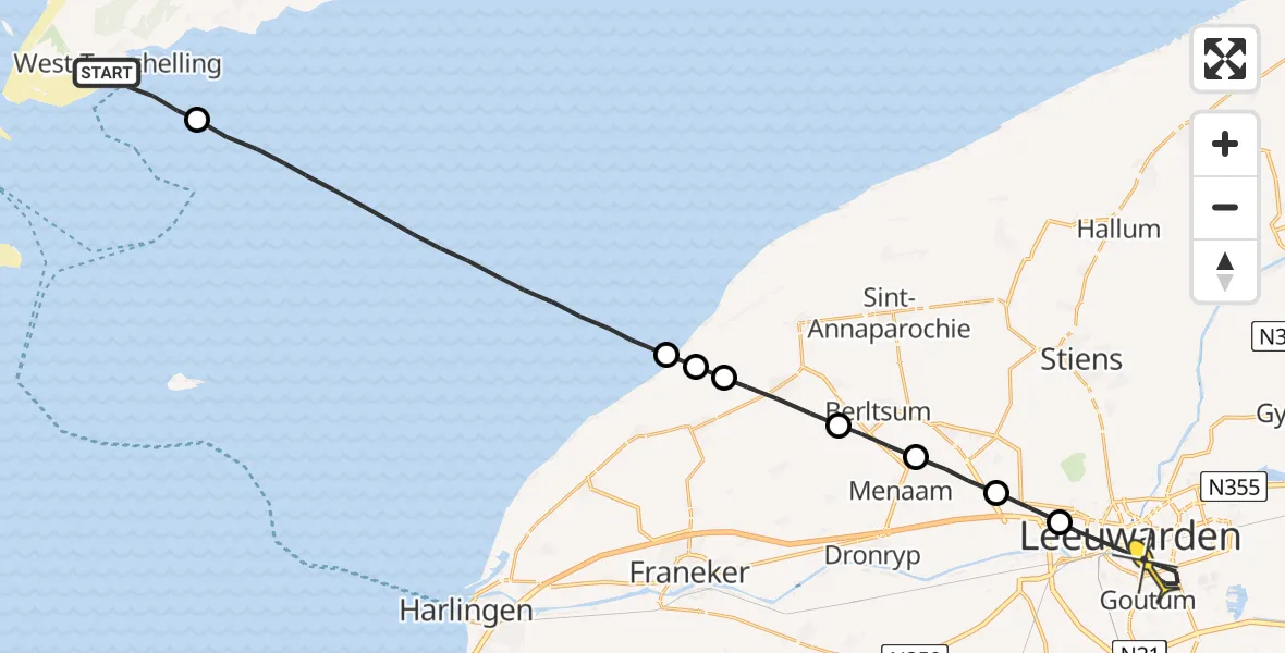 Routekaart van de vlucht: Lifeliner 4 naar Leeuwarden