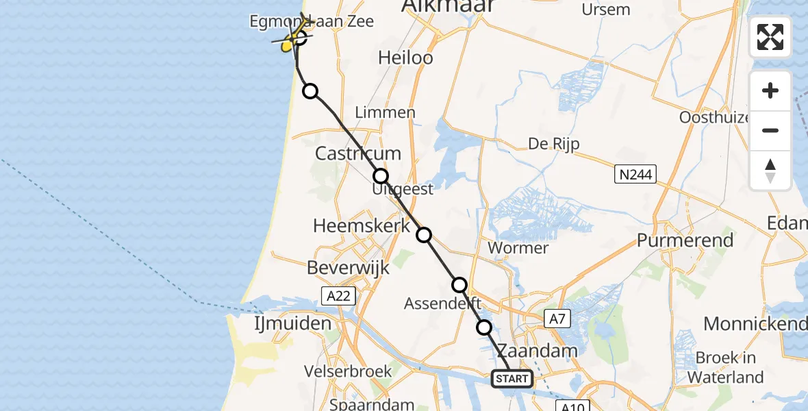 Routekaart van de vlucht: Lifeliner 1 naar Egmond aan Zee