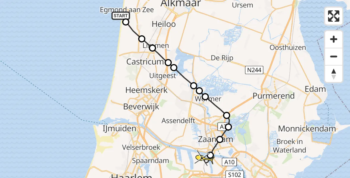 Routekaart van de vlucht: Lifeliner 1 naar Amsterdam Heliport