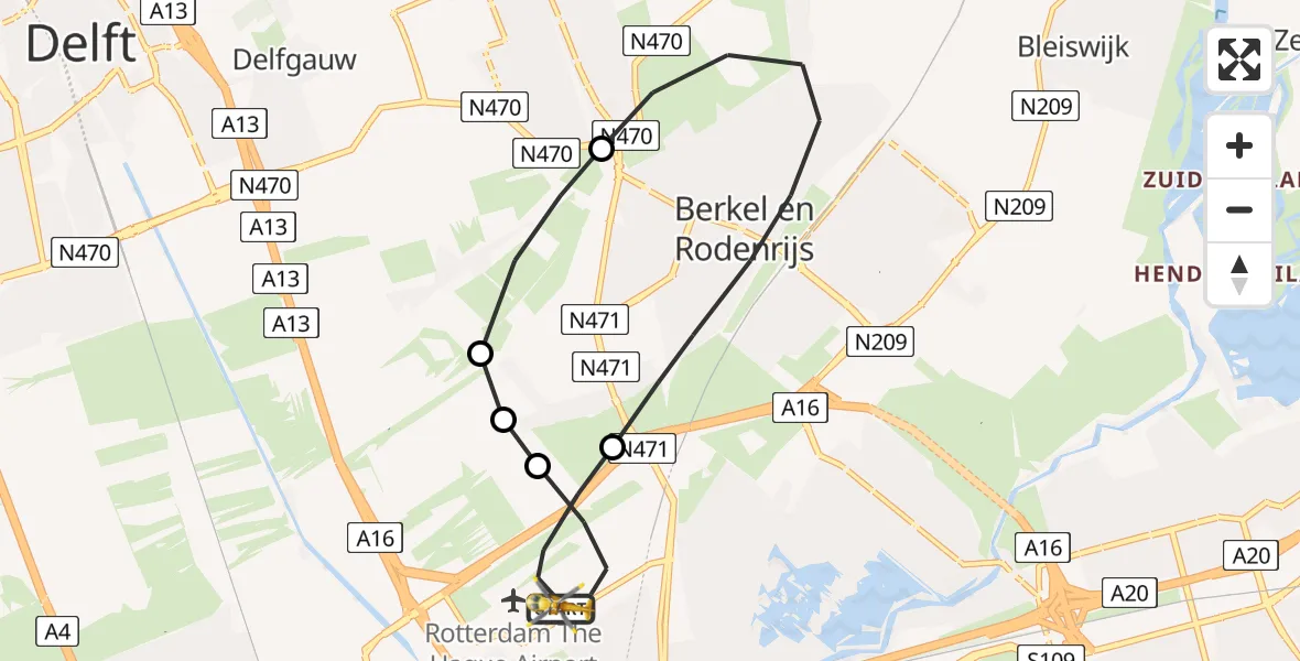 Vluchtroute Traumahelikopter Rotterdam The Hague Airport - Rotterdam The Hague Airport, 09 oktober 2023, 13:24