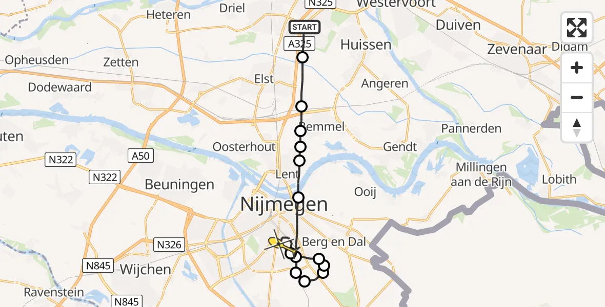 Routekaart van de vlucht: Lifeliner 3 naar Radboud Universitair Medisch Centrum