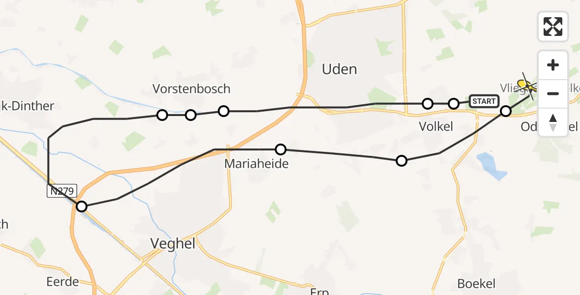 Routekaart van de vlucht: Lifeliner 3 naar Vliegbasis Volkel