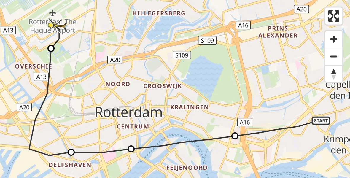 Routekaart van de vlucht: Lifeliner 2 naar Rotterdam The Hague Airport