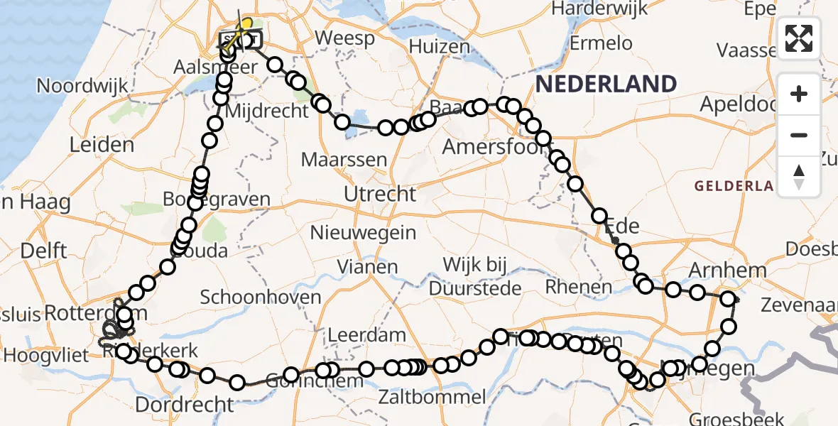 Routekaart van de vlucht: Politieheli naar Schiphol