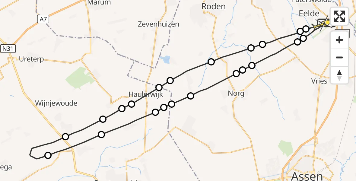 Routekaart van de vlucht: Lifeliner 4 naar Groningen Airport Eelde