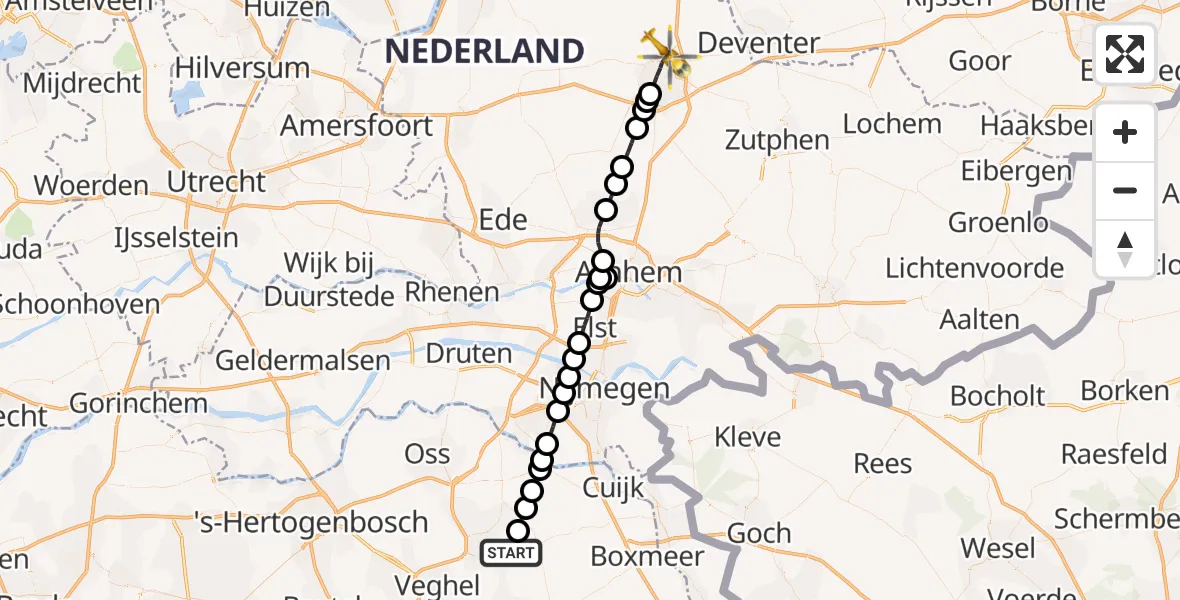 Vluchtroute Traumahelikopter Vliegbasis Volkel - Apeldoorn, 10 oktober 2023, 06:43