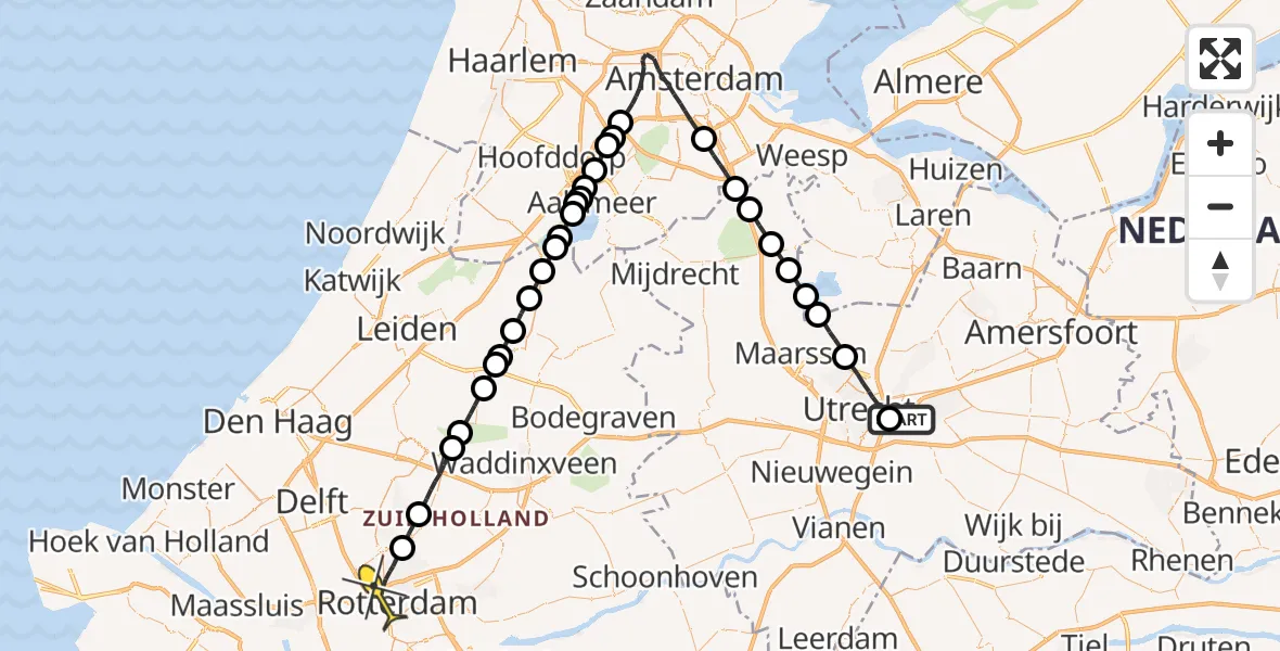 Routekaart van de vlucht: Lifeliner 1 naar Rotterdam