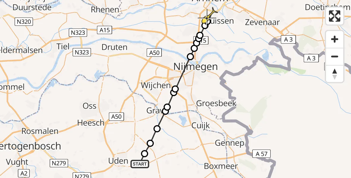 Routekaart van de vlucht: Lifeliner 3 naar Arnhem
