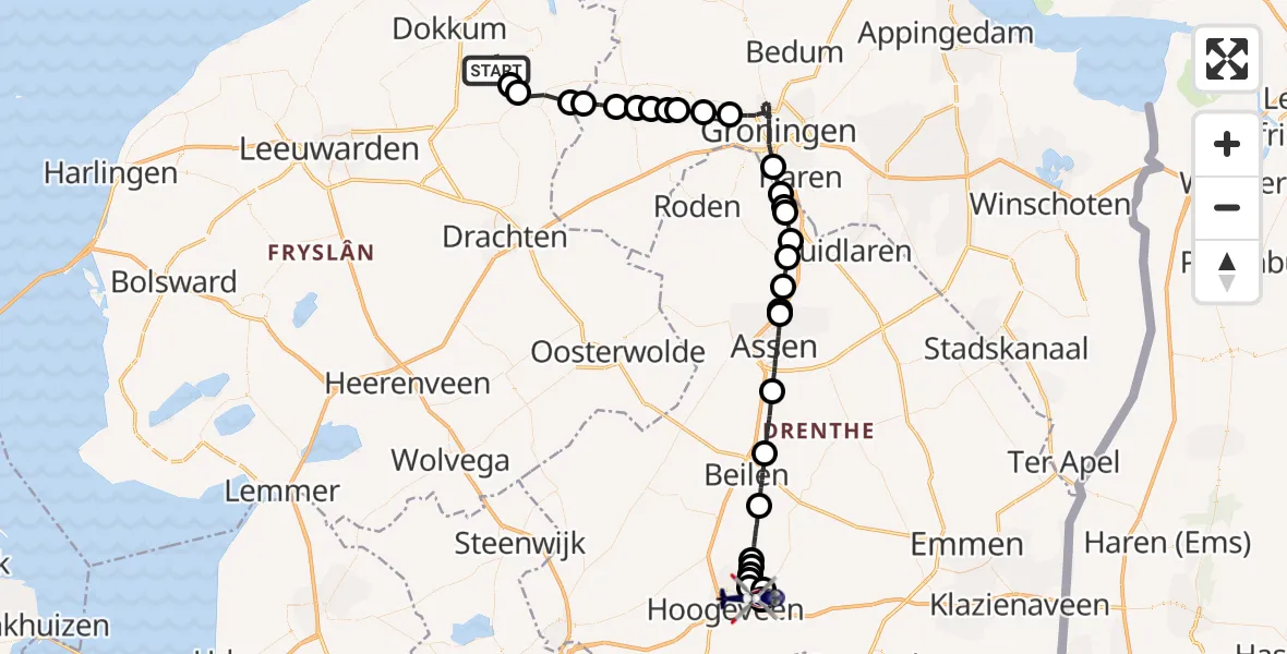 Vluchtroute Politiehelikopter Westergeest - Vliegveld Hoogeveen, 10 oktober 2023, 10:04