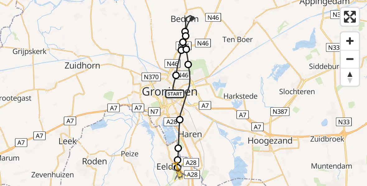 Vluchtroute Traumahelikopter Universitair Medisch Centrum Groningen - Groningen Airport Eelde, 10 oktober 2023, 10:04
