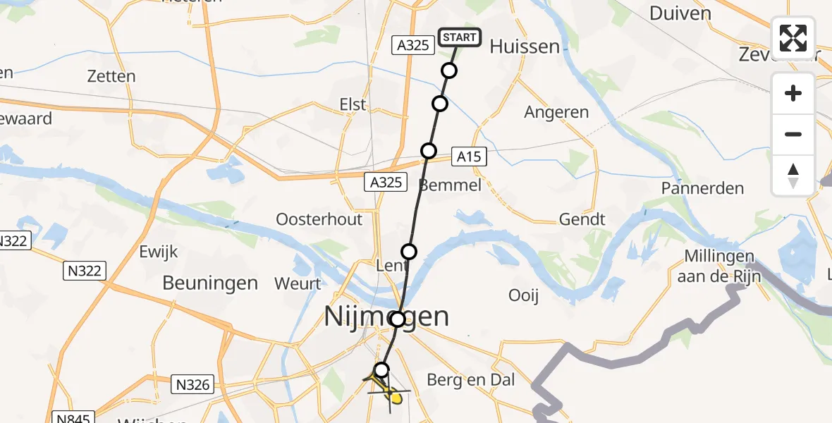 Routekaart van de vlucht: Lifeliner 3 naar Radboud Universitair Medisch Centrum