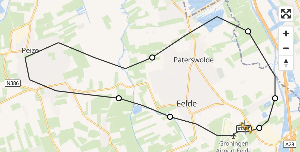 Vluchtroute Traumahelikopter Groningen Airport Eelde - Groningen Airport Eelde, 10 oktober 2023, 10:27