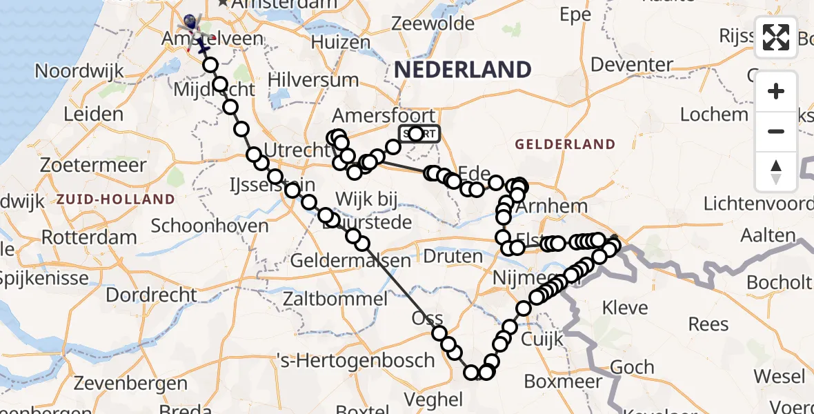 Vluchtroute Politiehelikopter De Glind - Schiphol, 10 oktober 2023, 10:30