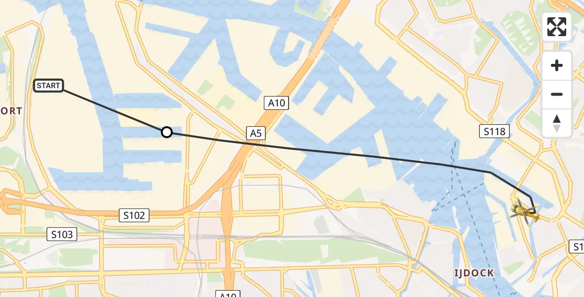 Vluchtroute Traumahelikopter Amsterdam Heliport - Amsterdam, 10 oktober 2023, 10:47