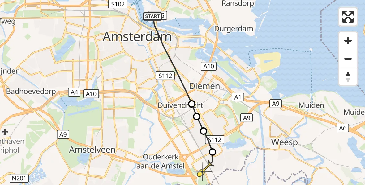 Routekaart van de vlucht: Lifeliner 1 naar Academisch Medisch Centrum (AMC)