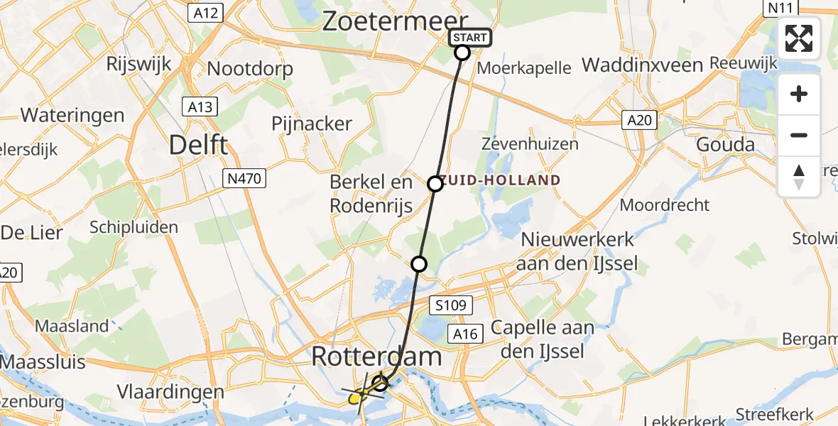 Routekaart van de vlucht: Lifeliner 2 naar Erasmus MC