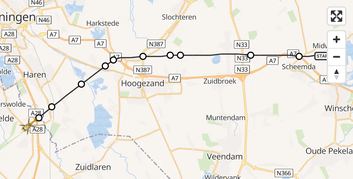 Vluchtroute Traumahelikopter Midwolda - Eelde, 10 oktober 2023, 11:44