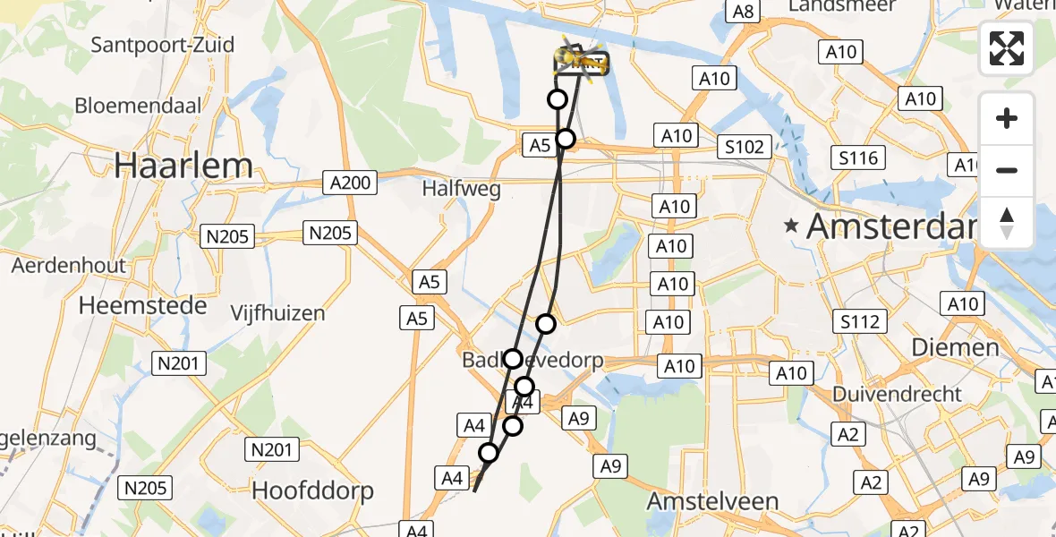 Vluchtroute Traumahelikopter Amsterdam Heliport - Amsterdam Heliport, 10 oktober 2023, 11:54