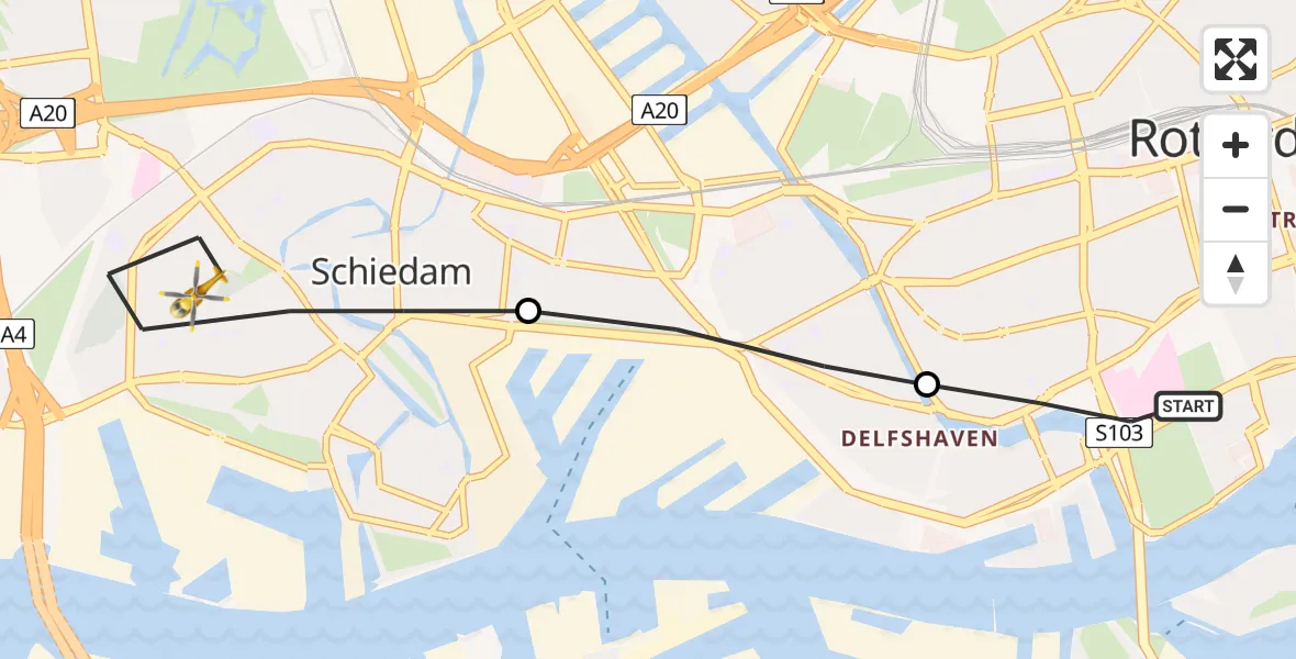 Vluchtroute Traumahelikopter Erasmus MC - Schiedam, 10 oktober 2023, 12:12
