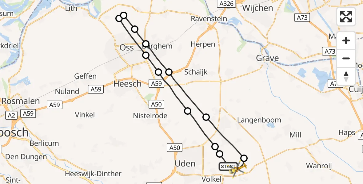 Vluchtroute Traumahelikopter Vliegbasis Volkel - Vliegbasis Volkel, 10 oktober 2023, 12:35