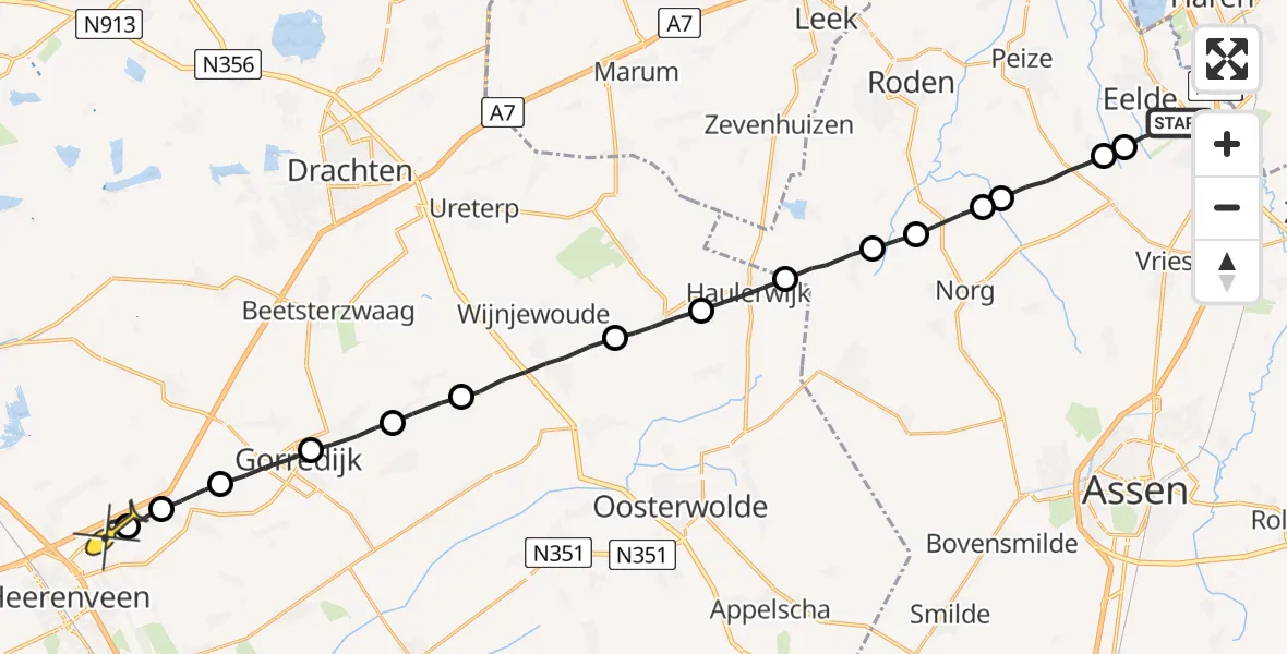 Routekaart van de vlucht: Lifeliner 4 naar Heerenveen