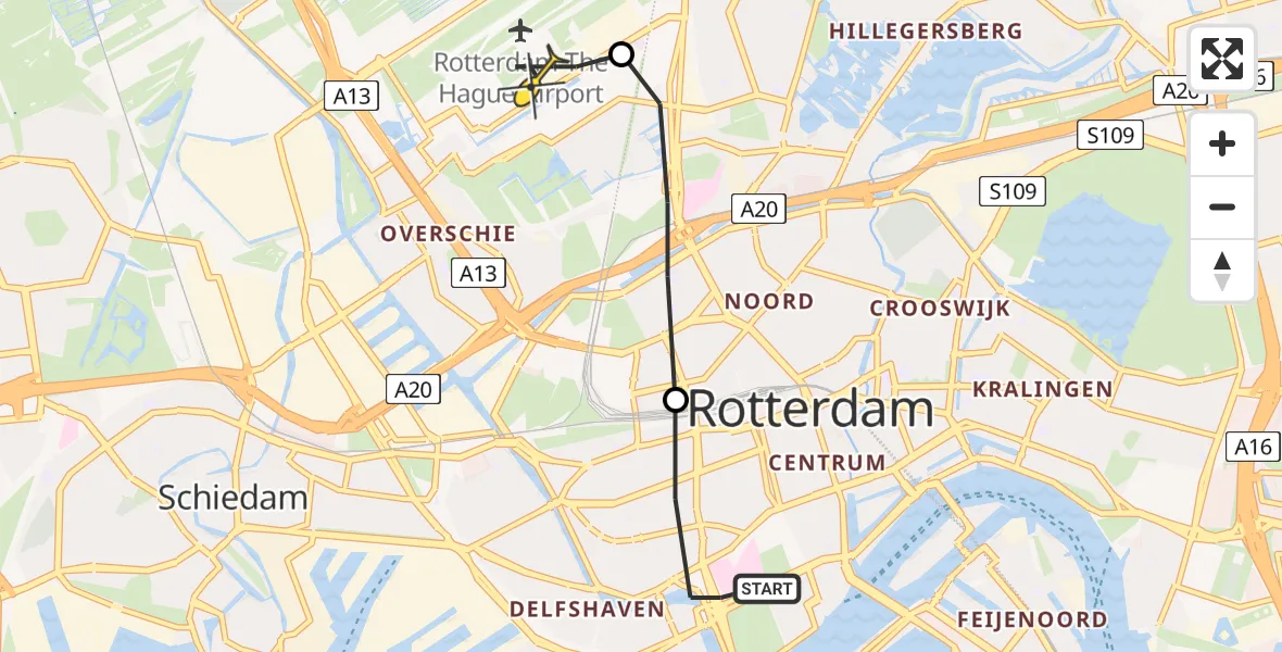 Routekaart van de vlucht: Lifeliner 2 naar Rotterdam The Hague Airport